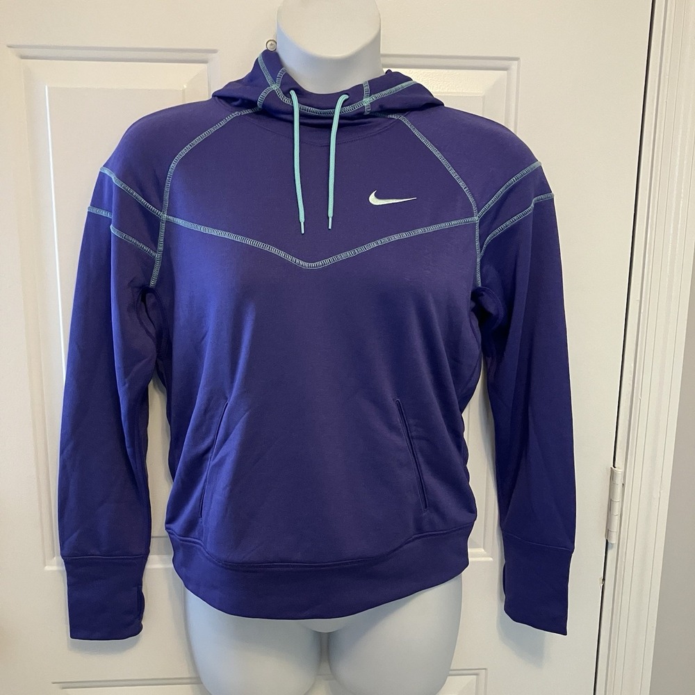 Nike Dri-Fit  Sz Large Hoodie Logo Sweatshirt Purple Aqua Women's‎ Shirt Top